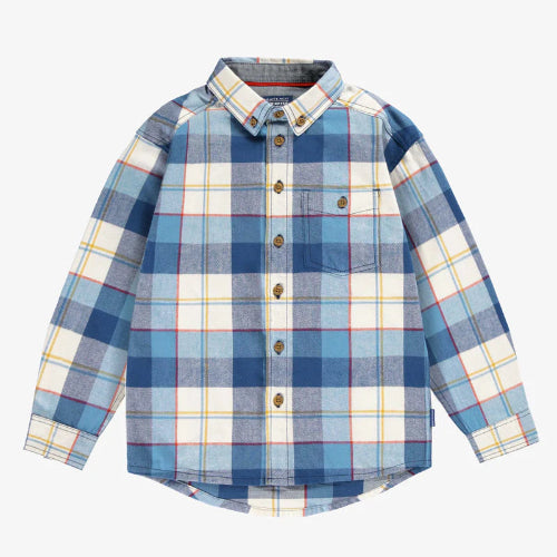 Blue and white plaid shirt on a white background