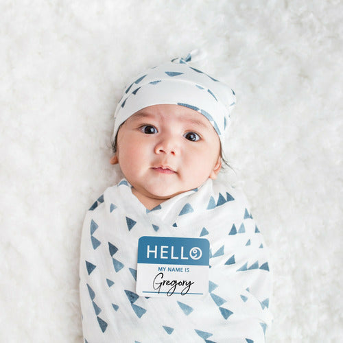 Hello World Blanket & Knotted Hat Set - Navy Triangles - from Kicks to Kids